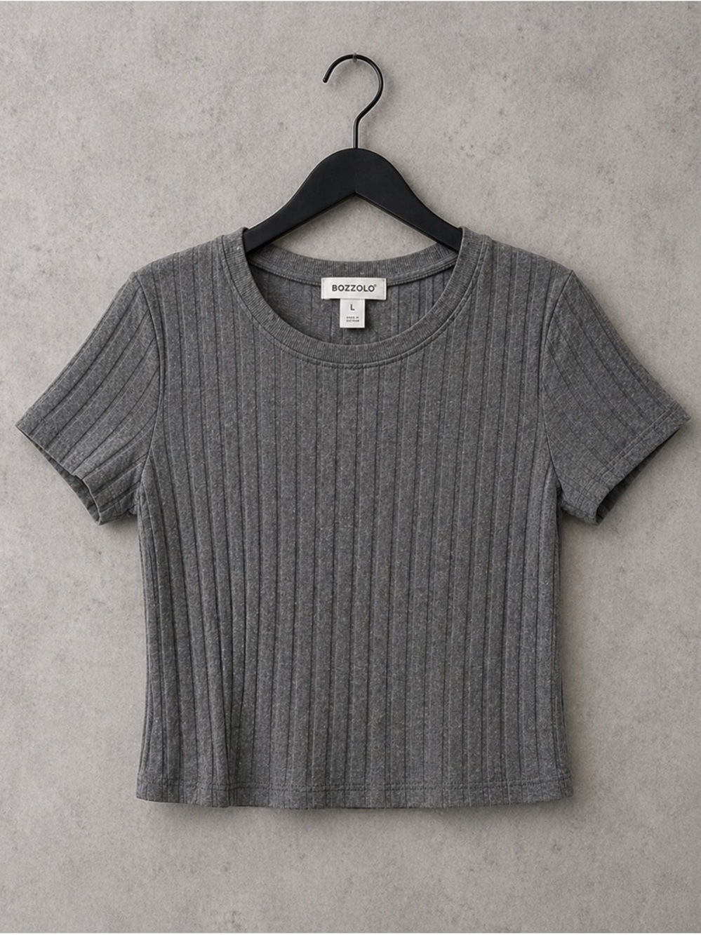 Bozzolo Gray Ribbed Crop Top | Size Large | Fitted Y2K Basic